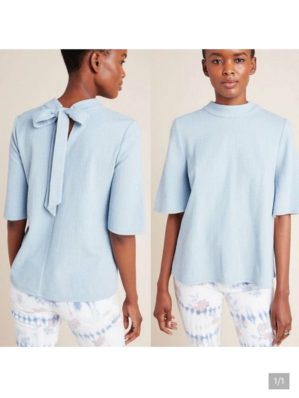 Anthropologie Current Air Tie-Back Mock Neck Top in Light Blue